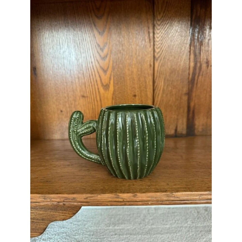 World Market Green Cactus Mug Ceramic Novelty Coffee Cup
